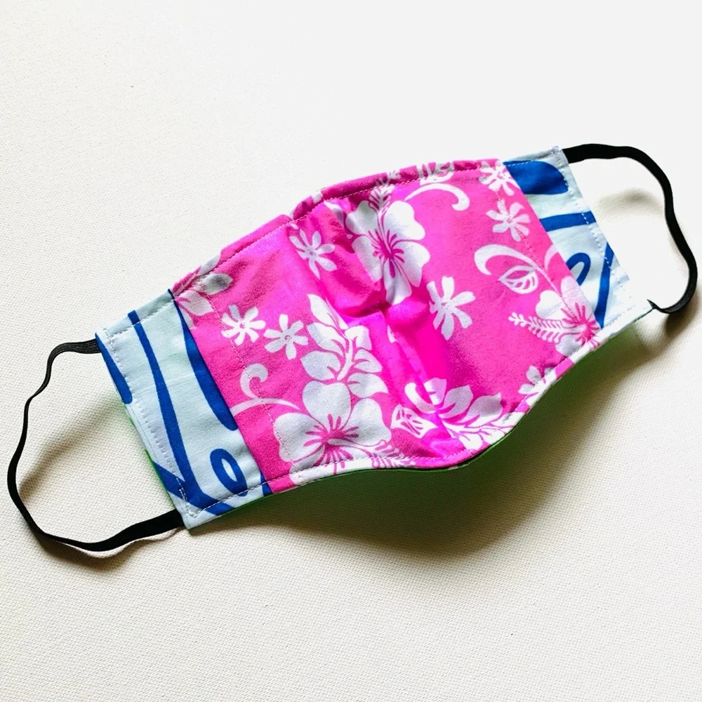 NEW Handmade Hawaiian Hibiscus Print Face Mask in Green